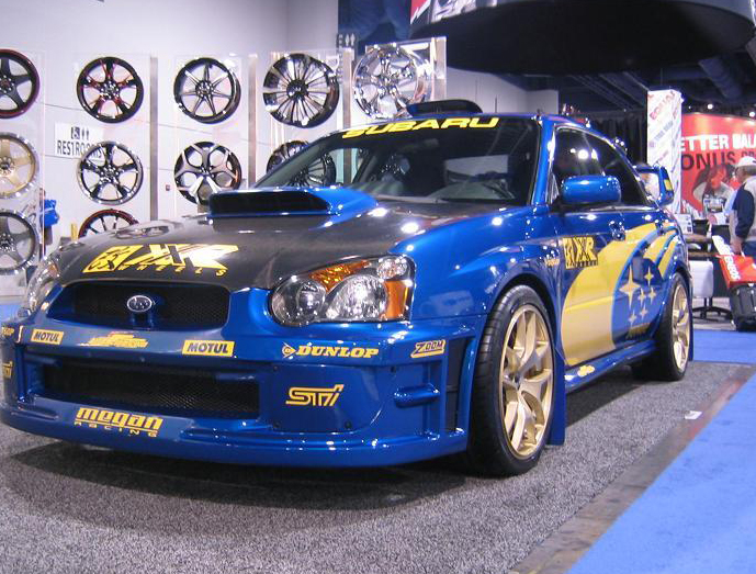 2005 Subaru WRX Sti on display in the Primax Wheels Booth at SEMA