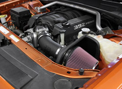 K&N 57-1565 performance intake system installed on a Dodge Challenger SRT8