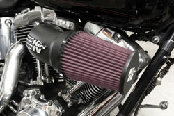 The K&N AirCharger intake installed on a Harley-Davidson motorcycle