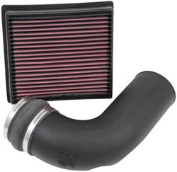 K&N diesel air intake system, number 63-1568, includes a performance diesel air filter and a roto-molded air intake tubes for increased power without sacrificing drivability
