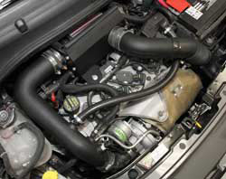 The K&N Fiat 500 Abarth intake includes an air intake tube which ties into the factory fresh air scoop