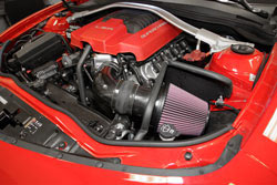The K&N RP-5168 carbon fiber top air filter is used in the K&N air intake system for the 2012-2014 Chevy Camaro ZL1 6.2-liter supercharged V8
