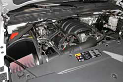 K&N Air Intake under the hood of select Chevy, GMC, Cadillac SUVs and trucks