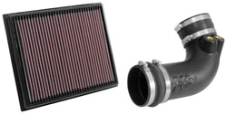 T K&N 63-9038 air intake includes an air filter, stainless steel clamps, and polyethylene pipe