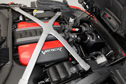K&N replaces the stock 2013 Dodge Viper SRT 8.4L V10 air filter box but maintains compatibility with the original ram hood scoop for a true cold air intake system 