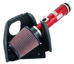 K&N short ram air intake replaces factory components with a red powder coated aluminum air intake tube