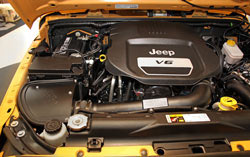engine bay photo of Blackhawk Induction system for 2012-2016 Jeep Wrangler JK 3.6L Pentastar V6 models