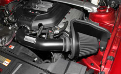 The K&N Blackhawk system features a black intake tube and a black Dryflow air filter