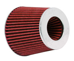 K&N universal air filter with a 6” base diameter, 4.75” top diameter, and is 5.5” tall