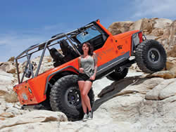 Standard screen version of the K&N November 2015 calendar page with the Poison Spyder Customs 2005 Wrangler TJ Unlimited named Daddy Longlegs and model Nikki Brisson