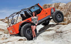 Wide screen version of the K&N November 2015 calendar page with the Poison Spyder Customs 2005 Wrangler TJ Unlimited named Daddy Longlegs and model Nikki Brisson