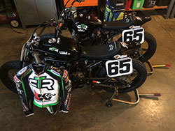 Cory’s two bikes and his racing leathers that K&N helped him acquire.