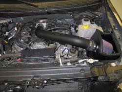 K&N 2011-2012 Ford F150 6.2L intake includes a molded HDPE air intake tube, and a K&N reusable performance air filter surrounded by an application specific air filter heat shield