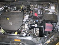 K&N air intake system installed in 2007-2008 Mazda 6 with the 2.3L L4 engine