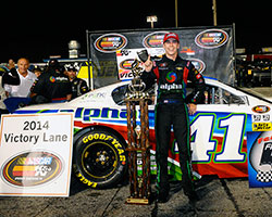 Ben Rhodes rolls down victory lane for the third NASCAR K&N Pro Series East race in a row in his Alpha Energy Solutions Chevrolet Impala