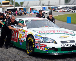 Grey Gaulding won the pole position with the fastest qualifying time and led 80 laps of the Pensacola 150 in his Krispy Kreme Doughnuts Chevrolet Impala