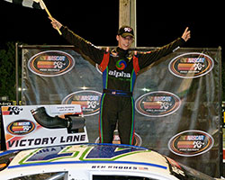 Mother Nature tried to rain on Ben Rhodes’ parade but couldn’t dampen his spirits on victory lane after the Hampton 175 at Langley Speedway in Virginia