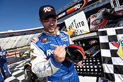 NASCAR K&N Pro Series East driver Chad Finchum won the Pitt Lite 125 at Bristol Motor Speedway in Tennessee