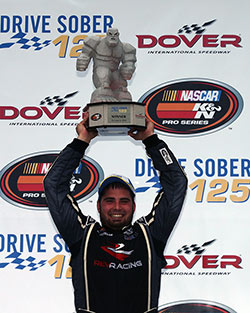 21-year old Florida native Collin Cabre captured his first NASCAR K&N Pro Series East victory ever at the famed Monster Mile for the NASCAR Drive for Diversity team Rev Racing