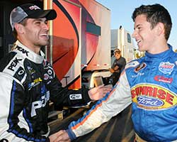 Before the Toyota/Napa Auto Parts 150 race Christian PaHud was seen shaking hands with James Bickford who drove the number 6 Sunrise Ford Fusion to finish in the runner-up position