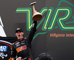 Austin Cindric winning the NASCAR K&N Pro Series East race at Virginia International Raceway