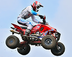 K&N sponsored David Haagsma began moto one of the Mountain Dew AMA ATV Motocross National from mid-pack