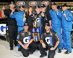 Rookie Dalton Sargeant earned his first NASCAR K&N Pro Series victory in the NAPA Auto Parts 150 at Kern County Raceway