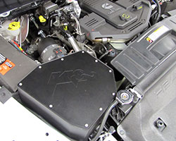 To keep inlet air temperature within factory specifications the K&N diesel air intake for 2010-2012 Dodge Ram 2500 and 3500 Cummins 6.7L diesel models uses an enclosed air filter box