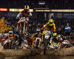 To get around the course quickly AMA EnduroCross fueled by Monster Energy racers turn logs into a series of jumps