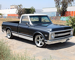 The Creations N’ Chrome 1969 Chevy C10 called Fine Dime is painted with Cyber Grey Metallic from a 2009 Corvette ZR-1 and Arctic White from a 2001 Camaro SS