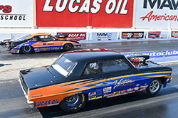 NHRA’s Super Street class runs on a fixed 10.90 index – on a pro tree – with V-8 cars weighing no less than 2,800 pounds. Greg Ventura’s Chevy runs an all-aluminum BRODIX big-block to minimize weight and enhance front-to-rear balance.