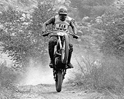 In 1969 Gary Whitehead purchased a Yamaha 250cc DT-1 motorcycle from K&N and is seen here racing in Riverside, California