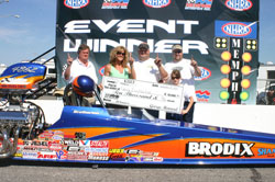 Brodix in the winner's circle with K&N products in their dragster.