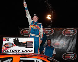 James Bickford, cousin of Jeff Gordon, celebrates his first NASCAR K&N Pro Series West victory at Stateline Speedway in Post Falls, Idaho