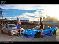 Summer Daniels & Erica Nagashima with the Liberty Walk BMW M4 nd the SSA USA Rocket Bunny Acura NSX