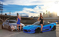 Summer Daniels & Erica Nagashima with the Liberty Walk BMW M4 nd the SSA USA Rocket Bunny Acura NSX