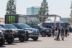 Lifted trucks at Angels Stadium in Anaheim, Ca