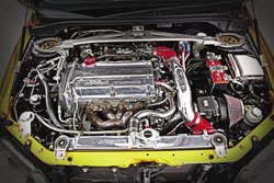 Keoni went with one of K&N's high flow air filters to feed the turbo powered engine that puts out 450hp to the wheels