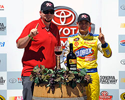 A representative from K&N Performance Air filters was on site to congratulate Kyle Larson on his win in the Carneros 200 NASCAR K&N Pro Series West race at Sonoma Raceway