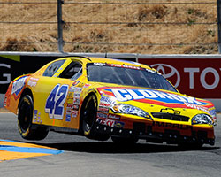 Kyle Larson proves he can turn the number 42 Clorox Chevrolet right during the Carneros 200 NASCAR K&N Pro Series West race at Sonoma Raceway