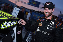 Corey LaJoie won the NASCAR K&N Pro Series East race at New Hampshire International Speedway. He started on the front row next to pole winner Kyle Benjamin and took the lead in the race on lap 39.