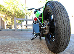 A custom rear hard tail section is married to the stock front half of the Kawasaki KZ440 frame