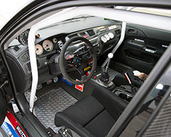 Mark’s highly modified 2003 Mitsubishi Lancer Evolution is just as trick inside the driver compartment as it is outside © 2014 Eric A. Eikenberry-Photographer