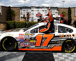 David Mayhew’s win in the Carneros 200 at Sonoma Raceway was his ninth victory in 92 career races in the NASCAR K&N Pro Series West and his first win of the 2015 race season