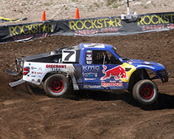 Bryce Menzies drives the Red Bull sponsored Pro-2 race truck and if not for a restart probably would have won Lucas Oil Off Road Racing round 11 at Wild West Motorsports Park