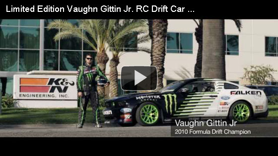 Vaughn Gittin Jr. chasing RC car through K&N's factory