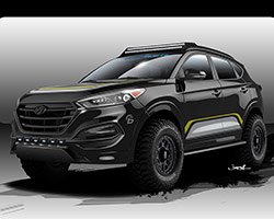 From a rendering to reality Rockstar Performance Garage transformed a 2016 Hyundai Tucson 1.6L turbo for the 2015 Hyundai Motor America SEMA show booth, number 24387