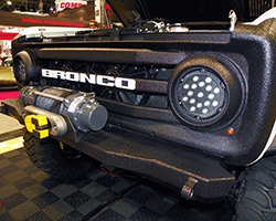 Numerous accessories, such as Bulldog LED lighting and a Warn 9.5xp-s winch help further the Rockstar Performance Garage 1973 Ford Bronco’s trail readiness