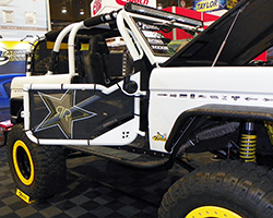 Much of the Rockstar Performance Garage 1973 Ford Bronco’s body parts are custom built or aftermarket pieces finished in Bullet Liner protective coatings