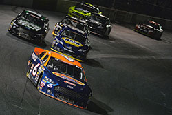 Ryan Partridge takes the lead in the NASCAR K&N Pro Series West race at Tucson Speedway